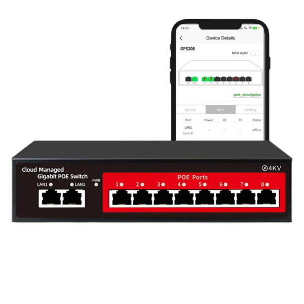 Commutateur POE Gigabit Complet à 8 Ports Géré dans le Cloud 48V pour Caméra IP CCTV